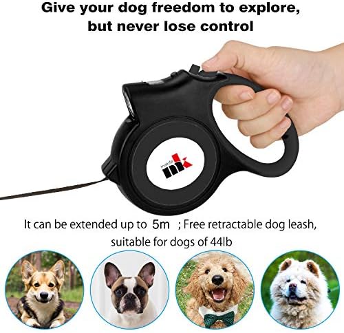 Makife Retractable Dog Lead with LED Light 5m Extendable Dog Leash with Dog Waste Bags for Small Medium Dogs up to 25kg Brake & Lock System Ergonomic Handle