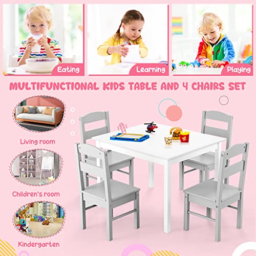 Honey Joy Kids Table And Chair Set, Wooden Toddler Table And 4 Chairs For Arts & Crafts, Snack Time, 5-Piece Children Furniture Set For Daycare, Kindergarten, Playroom, Gift For Boys Girls (Gray) #TOP2