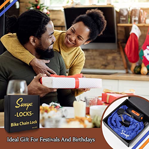 Sunya Bike Chain Lock - Bike Locks Heavy Duty Anti-Theft Bicycle Chain Lock With 2 Keys Lock Chain For Bike, Motorcycle, Bicycle, Gate, Fence (Blue Sleeve) #TOP7