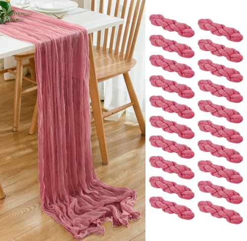 20 Pack Dusty Rose Cheesecloth Table Runner 17x108 Inch Boho