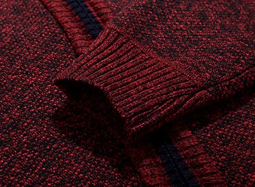 Yeokou Men's Slim Fit Zip Up Casual Knitted Cardigan Sweaters with Pockets (Medium, Wine Red)