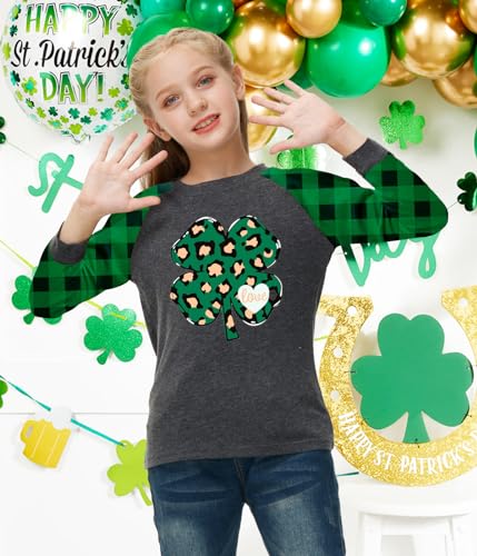 Image of Remimi Girls Thanksgiving Shirts Buffalo Plaid Raglan Tee Cute Turkey Holiday Party Long Sleeve Tshirt 5-14 Years