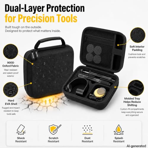 Image of Carrying Case Compatible with Fanttik T1 Max Soldering Iron Kit | EVA Shell with Oxford Exterior, Molded Tray, Mesh Pocket, Dual Zippers and Reinforced Handle for Work, Full Black, Case Only