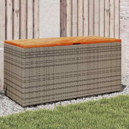 Tidyard Arcón Exterior,Baúl almacenaje,Banco para Exterior,Arcón Jardin Exterior Impermeable,Arcón Almacenaje Exterior,Caja de almacenaje jardín Madera Acacia ratán Gris 110x50x54 cm