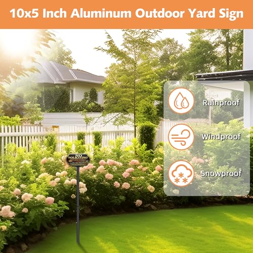 Image of Funny No Soliciting Sign for house with Stake, 10 x 5 Inch Aluminum, Weatherproof UV Printed Outdoor Sign for Yard Fence Wall Lawn Home
