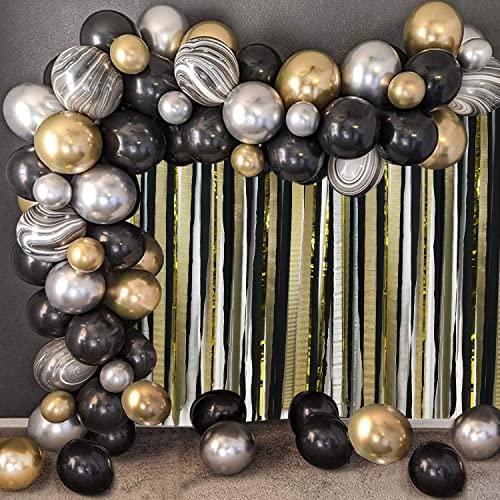 White Black Gold Silver Crepe Paper Streamers 6 Rolls For Party Streamers Decorations Birthday Wedding Baby Bridal Shower Backdrop Craft Supplies (1.8 Inch X 82 Ft/Roll，492Ft) #TOP3