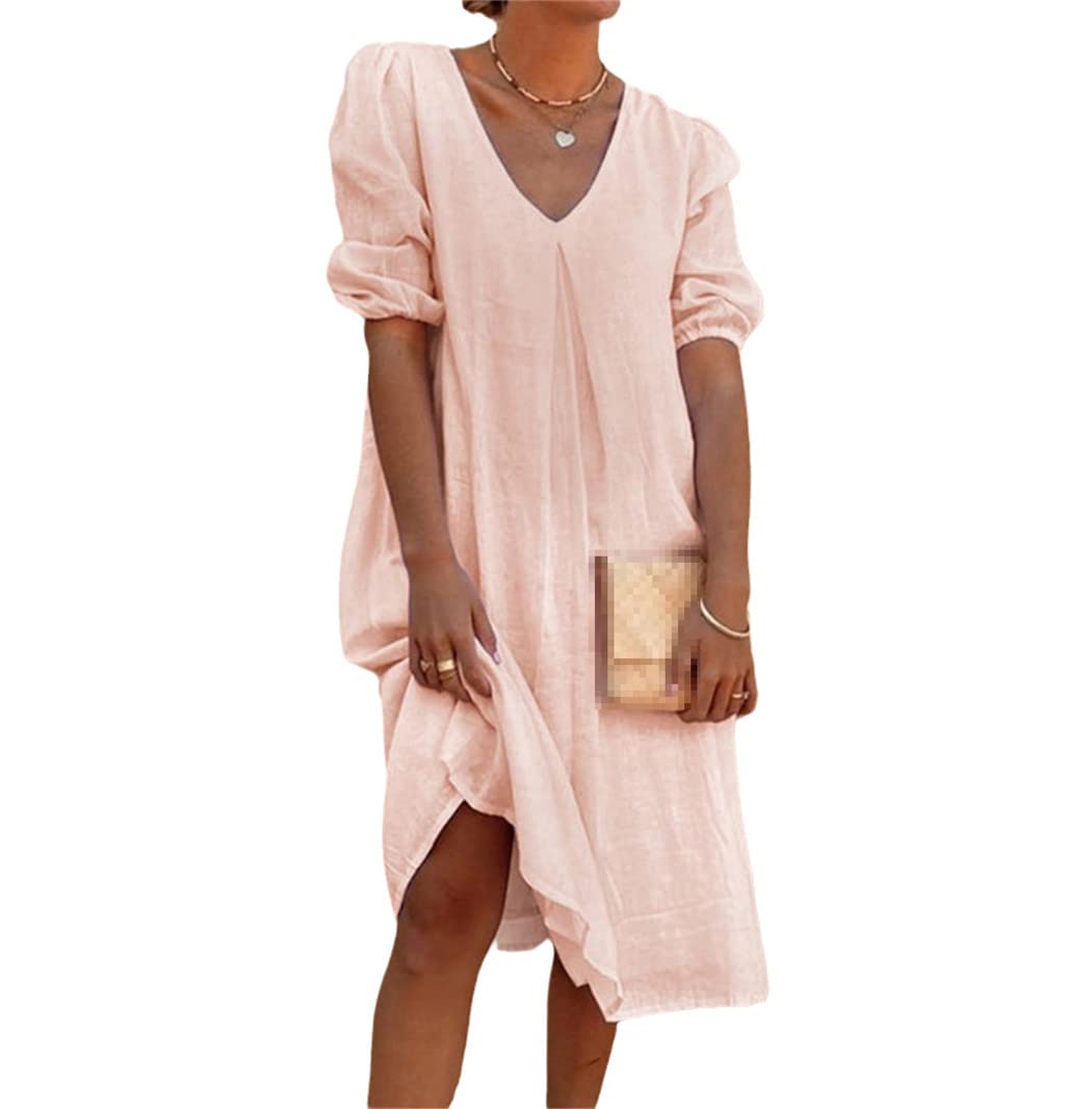 Robe d'été en coton et lin à manches longues coupe ample et décontractée - 6