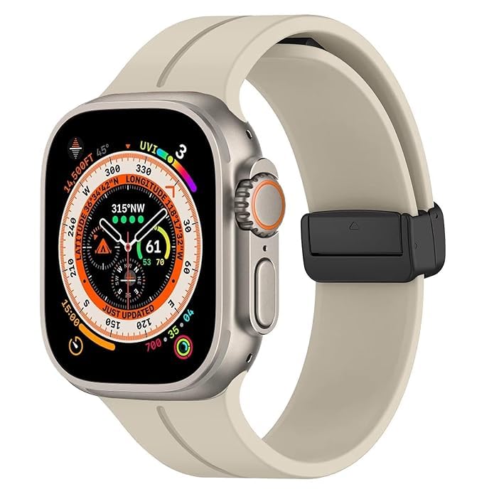 Compatible with Apple Watch Straps 49mm 45mm 44mm 42mm iWatch Series 9 8 7 6 5 4 3 2 1 Ultra 2/Ultra, SE/SE2, Soft Silicone Magnetic Folding Buckle Sport Replacement Bands (Star Light) (B0CV5YXYXH) Amazon Price History, Amazon Price Tracker