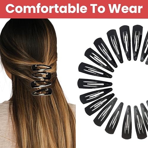 Image of TEMPERIA Tic Tac Hair Clips for Girls (Pack of 12 pcs) (5cm) (Matte Black) - Tik Tak Pins for Women