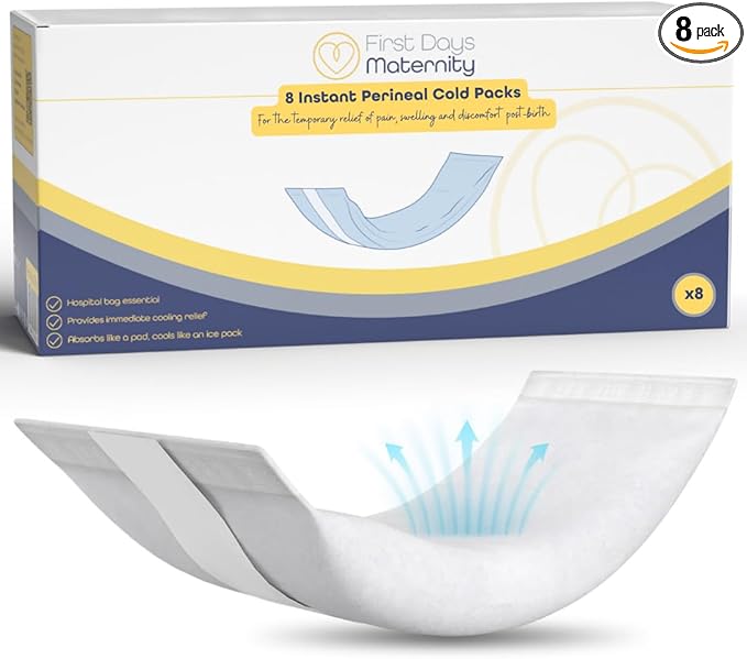 First Days Maternity Perineal Cold Wraps (8), Instant Activation, Fully Absorbent, Perfect for Hospital or Work Bag, Drug-Free Pain Relief After Birth