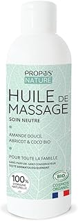 Huile de massage neutre Bio - 4 huiles végétales Bio - Amande douce, Abricot, Coco & Sésame - 100% naturelle - Fabriqué en France - PROPOS'NATURE
