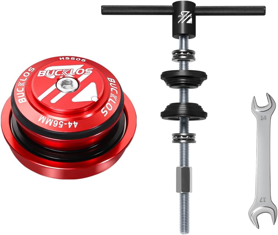 BUCKLOS 1-1/8 Bike Headset Threadless 34-34mm Red & Bike Headst Press-in Tool, Bottom Bracket Install Tool Kit, Bearing Press Tool