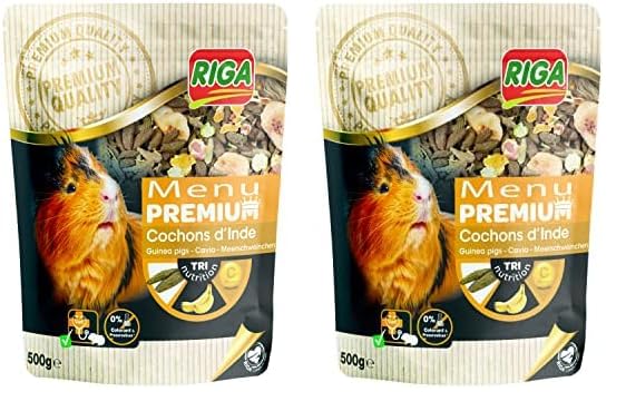Riga - Menú Premium para Cobayas - Mezcla de Semillas, Cereales, Verduras y Frutas - Concepto Tri-Nutrición - Rico en Vitamina C y Minerales - 500 g (Paquete de 2)
