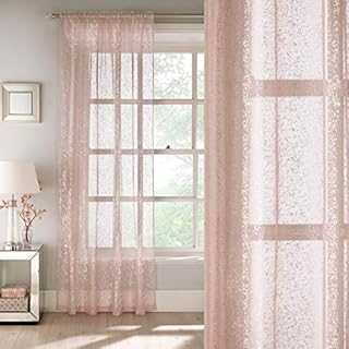 Tyrone Textiles Ltd Pandora - Modern Plain Voile Panel, All Over Glittery Metallic Silver Print Rod Pocket (Blush/Pink, Drop - 72" (183cm))