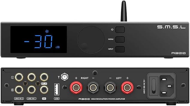 SMSL A300 Power Amplifier Bluetooth 5.0 with 165W*24 85W*28 BTL Mode Class D Integrated Amp SDB Sound Effects