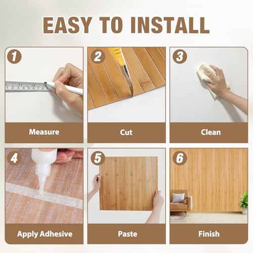 EYAYEN Natural Bamboo Wall Panel for Interior Wall Decor, Pole Wrap Wainscoting Interior Wall Cladding Panel for Kitchen Island, Bedroom, Living Room Office,Decor(16\" H x 96\" L, Light-Carbonized) - Thumbnail 4