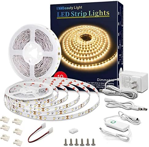 Led Strip Lights 32.8ft Warm White Dimmable Led Light Strip Flexible Rope Lights Kits with 12v Etl Power Supply, Adhesive Clips, Dimmer Switch and Connectors for Indoor Decor