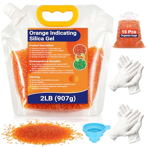 Gel de sílice naranja reutilizable de 2 libras con bolsas protectoras para electrónica