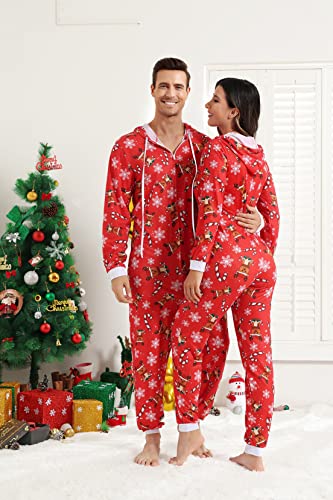 frawirshau Christmas Onesie Pajamas For Family Matching Onesies For Couples Christmas Pajamas Adult Men Reindeer Onesie Red XL4