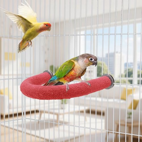 Image of Hypeety U Shaped Parrot Perch Wood Bird Cage Stand for Grinding Mouth Claw | Quartz sands, rough-surfaced, fits most cages, easy to install, promotes foot exercise, for parakeets cockatiels conure , red