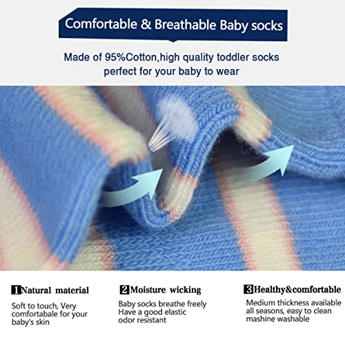 Image of Tphon 12 Pairs Toddler Non Skid Socks with Grips Anti Slip Bottom, Cotton Non Slip Ankle Crew Socks for Boys, Girls, Kids(1-7Years)