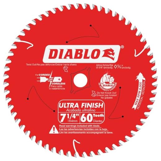 Diablo by Freud D0760A-10 7-1/4" by 60T Ultra Fine Finishing Circular Saw Blade with 5/8" Arbor, Diamond Knockout Single Blade (10 per pack)