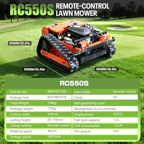 Image of INFRONT Remote Control Lawn Mower - All Terrain Tracks, 45 Slope Climbing, Gas Electric Hybrid, High Power Strong Mower