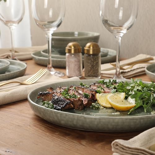Image of Gibson Elite Eclipse Swirls Plates and Bowls Sets, 12-Piece Stoneware Dinnerware Sets, Reactive Glaze Dish Set - Green
