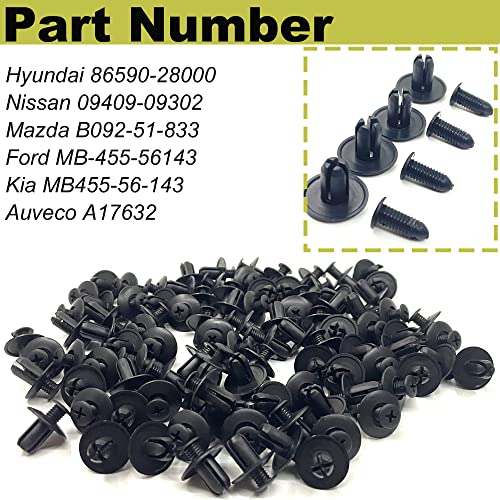 Image of Nylon Push Retainer Clips for 8mm Hole, 100pcs Rivet Push Type Clips | Clips Fits for Ford Mazda Hyundai Kia fender liner, door trim, bumper shield. Replace MB-455-56143 & 86590-28000 - 100pcs