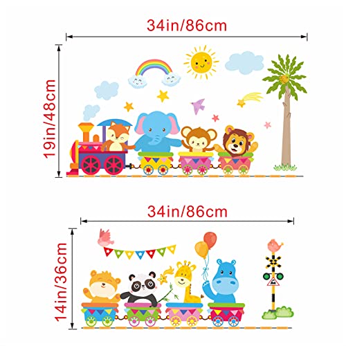 Anfigure Animal Train Wall Decals For Kids Baby Girls Boys Room Wall Stickers Nursery Bedroom Playroom Wall Decal 3D Diy Cute Theme Jungle Elephant Foxes Monkey Lion Bear Panda Tree Childrens Babies Tv Furniture Family Decoracion Window Peel And Stick Home Wall Decor #TOP3