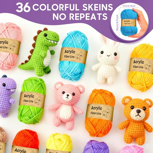 Image of 90Pc Portable Crochet Kit Suitable for Beginners & Professionals - Milky | Include 36 Colors of Crochet Yarn, 36 Crochet Hook Accessories, 16 Crochet Hooks and Storage Bag, for Knitting Enthusiasts
