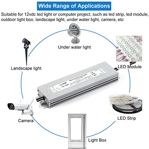 LLTOP LED Driver 100 Watts Waterproof IP67 Power Supply AC100-264V to 12V DC 8.3A Low Voltage Transformer Ultra Thin Adapter for Outdoor LED Lights, Computer Project by LLTOP - Image 6