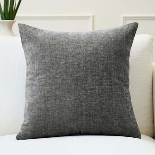 Image of Encasa XO Thick Chenille Throw Pillow Covers Set of 1 | Grey - (20 inchx20 inch) (50x50 cm) | Decorative Accent Square Throw Pillow Cases for Couch, Home Decor, Sofa