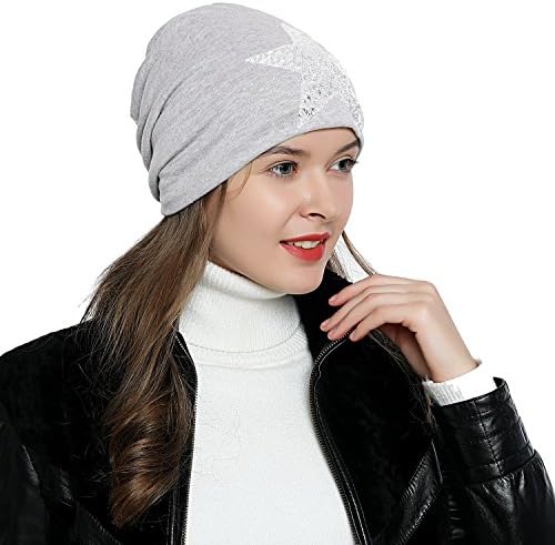 DonDon Damska czapka zimowa slouch beanie z podszewką i wzorem w gwiazdy