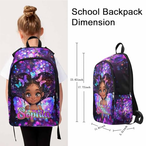 Personalized Girls Backpack with Monogram Name, Custom School Backpack for Girls Kids Cute Colorful Girl Custom Name Daypack Bag with Lunch Bag Print Artwork3