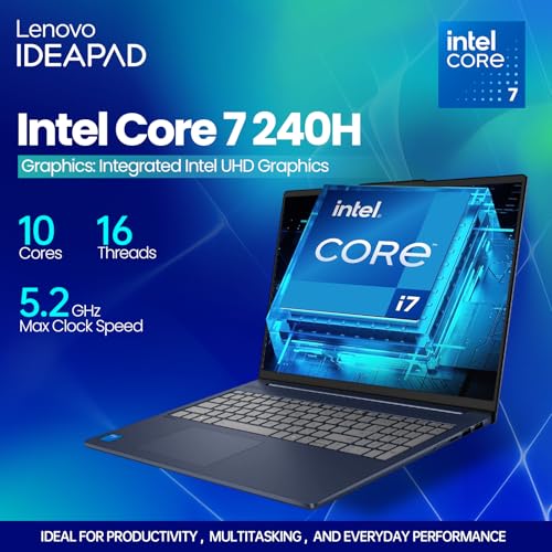 Image of Lenovo IdeaPad Business Laptop, 16 inch FHD+ Touchscreen, Intel Core 7 240H (10-Core up to 5.0GHz), 32GB DDR5 RAM, 2TB SSD, Backlit Keyboard, IR Facial Login, Wi-Fi 6, Windows 11 Pro, Copilot AI Ready