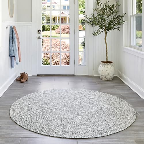nuLOOM Wynn Braided Indoor/Outdoor Area Rug, 6' Round, Light Grey/Salt and Pepper