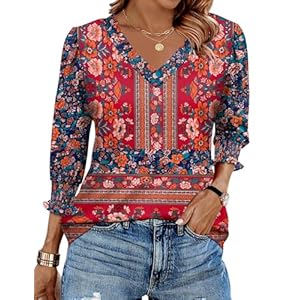 Rapbin 3/4 Length Sleeve Womens Tops Sum...