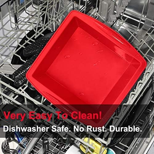 Walfos Silicone Square Cake Pan, 8 inch, Red, BPA Free, Non-Stick, Perfect for Brownies, Cakes, Bread, Pies, and Lasagna, Set of 2 - Image 7