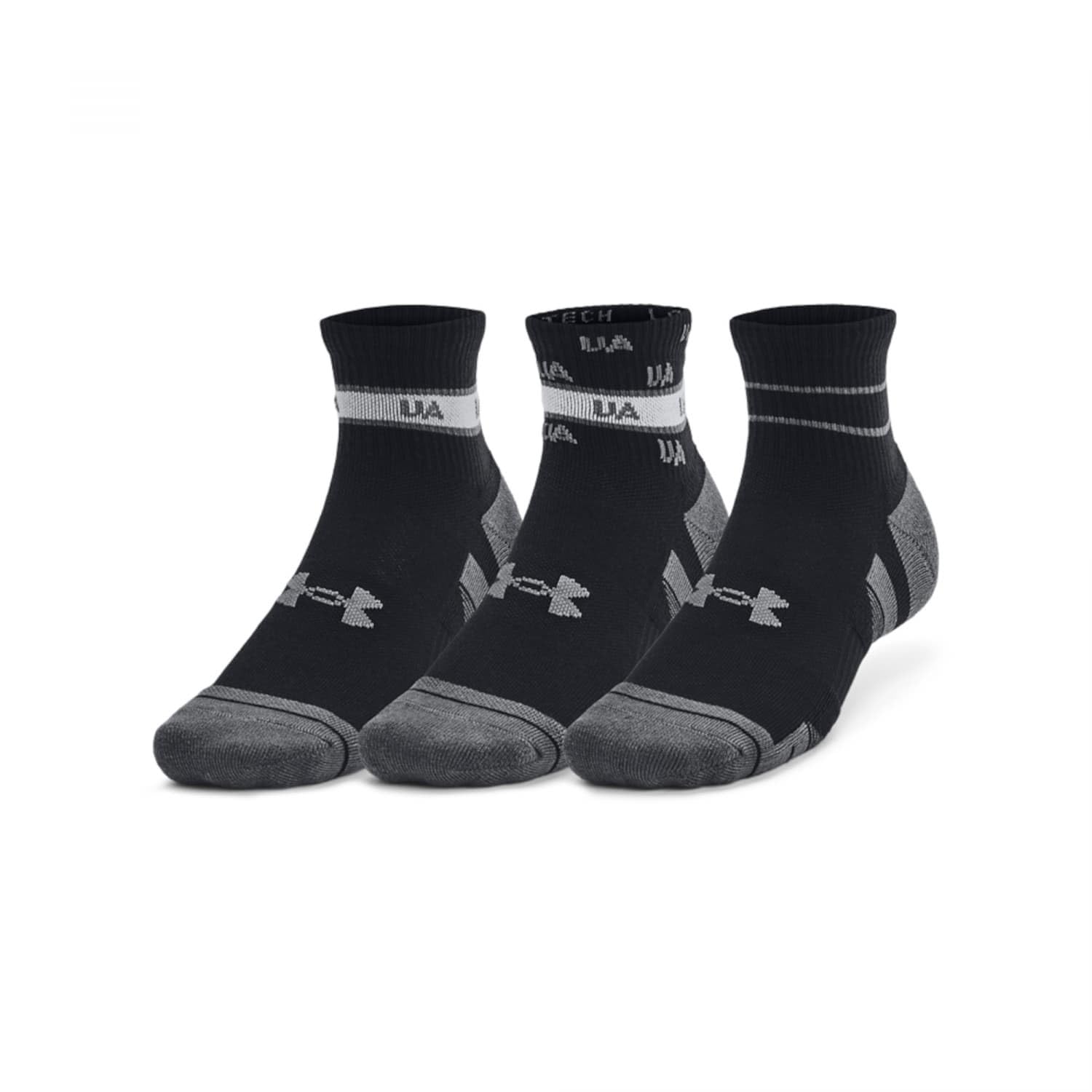 Under Armour 1382943-1-LG Unisex UA Performance Tech 3-Pack Quarter Socks Black LG