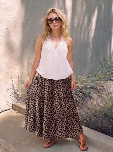 Lepunuo Plus Size Ruffle Maxi Skirt Pockets High Waist Boho Beach — view 2