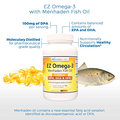 Wonder Laboratories Ez Omega-3 Atlantic Menhaden Fish Oil Supplement 2000 Mg, Burpless, Made In The Usa, Perfect Balance Of Epa+ Dha + Dpa 180 Softgels #TOP2
