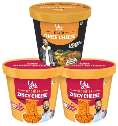Cup Noodles & Pasta - 2 Zingy Cheese Noodles + 1 Three Cheese Pasta - Pack of 3 - Instant Food - No Preservatives - 100% Natural & Veg - Ready To Eat Instant Noodles - Yu Foodlabs (B0BBV3J3H7) Amazon Price History, Amazon Price Tracker