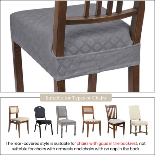 Searchi Stretch Dining Chair Seat Covers Set Of 6, Soft Removable Washable Seat Covers For Dining Chairs, Dining Room Seat Cover Slipcover Protector (Rear-Covered, Grey Diamond Jacquard) #TOP4