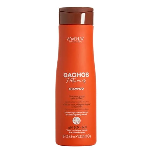 Shampoo Cachos Naturais para Cabelos Cacheados, Limpeza Suave sem Sulfato, com Óleo de Coco e Colágeno Vegetal, 300ml