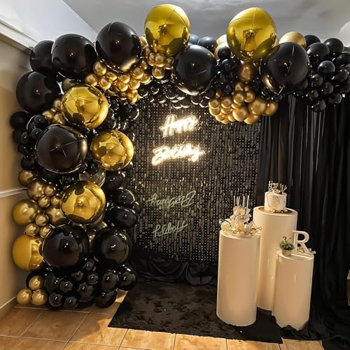 Image of 12PCS Metallic Black Round Foil Balloons 22 inch 15 inch 10 inch Large Mylar Balloons | Shiny Black 4D Ball Balloons for Birthday Party, Graduation, Wedding, Christmas, New Year, Disco Prom Party Decorations
