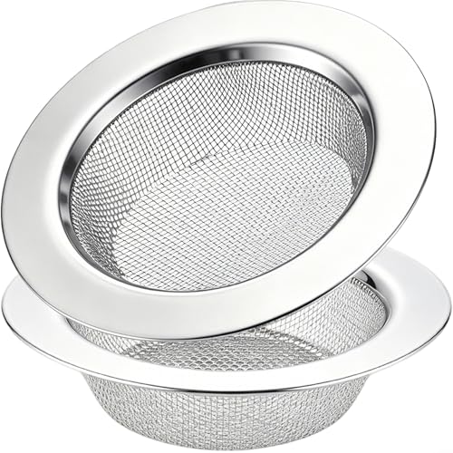 LASSHSWA 2 PCS Kitchen Sink Strainer Stainless Steel, Kitchen Sink Drain Strainer， Sink Strainers with Large Wide Rim 4.5' Diameter for Kitchen Sinks