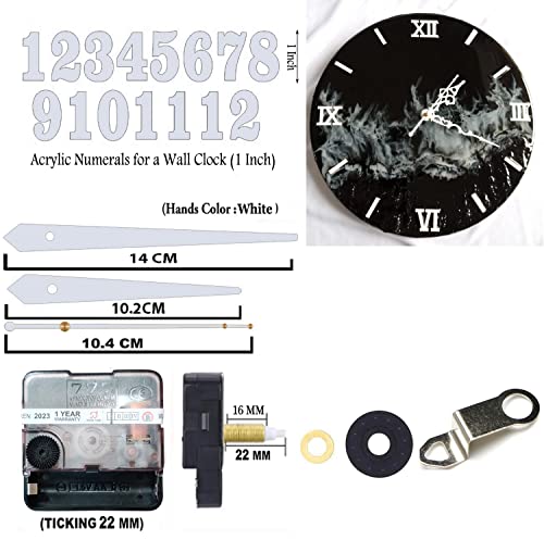 Image of 12 Pcs Arabic Mirrored Acrylic Numerals Movement Machine 22mm for Wood Resin Marble Clock Fancy Needles Pack 2 (White D2)