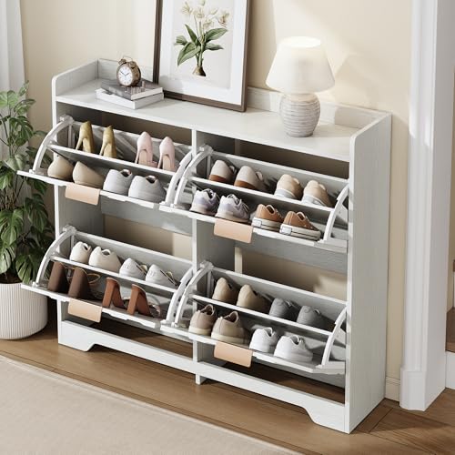 Rosebibi Zapatero con 4 compartimentos plegables, estante superior, amplio zapatero, ahorro de espacio, mueble para entrada (blanco)