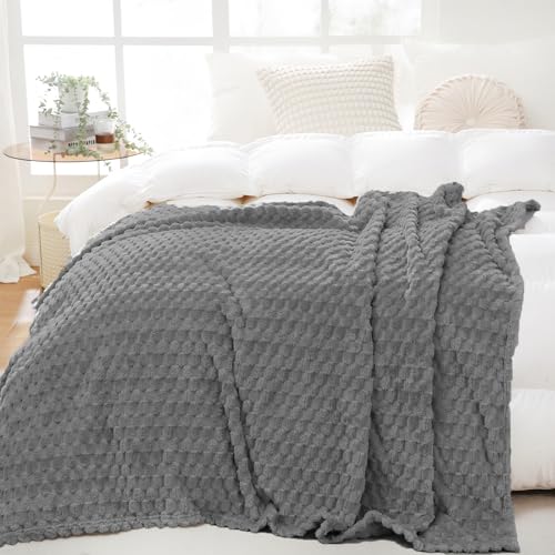 Puncuntex Grey Throw Blanket 90"×90" inches Fuzzy 3D Jacquard Decorative